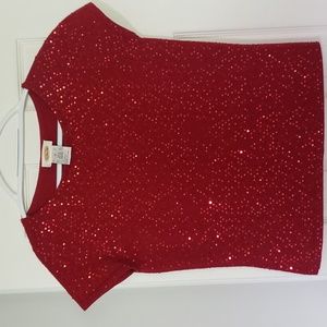 Talbots med women's short sleeve red sweater beaded sequins party holiday